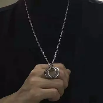 Титановая стальМужское ожерелье Женское ожерелье Двойное кольцо Подвеска Хип-хоп Титановое ожерелье Подвеска Аксессуары серебряный
