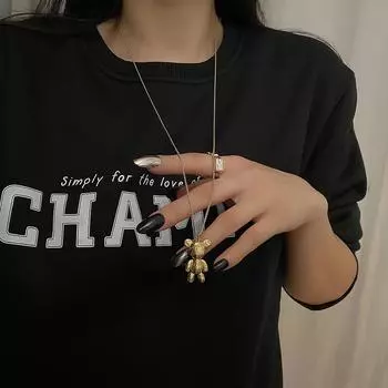 Титановая стальная цепочка для свитера для девочек, новая длинная ниша с подвеской в виде медведя, ожерелье, украшение, ожерелье, свитер, аксессуары серебряный