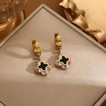 Титановая сталь не теряет цвет Серьги с четырьмя листочками клевера на удачу Серьги класса люкс Серьги с пряжкой Женские серьги