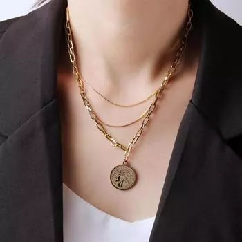 Титановая сталь не выцветает, многослойная цепочка, круглое ожерелье, аксессуары для ключиц в стиле хип-хоп для девочек, ожерелье серебряный