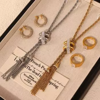 Титановая сталь пеньковая веревка плетеное ожерелье браслет легкие роскошные бриллиантовые аксессуары кольцо серьги темперамент универсальный комплект ювелирных изделий