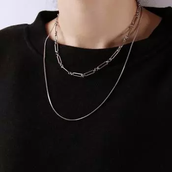 Титановая сталь Простое двухслойное ожерелье Цепочка в виде змеиной кости Цепочка для девочек Ключичная цепочка Маленький дизайн Универсальная цепочка для свитера серебряный
