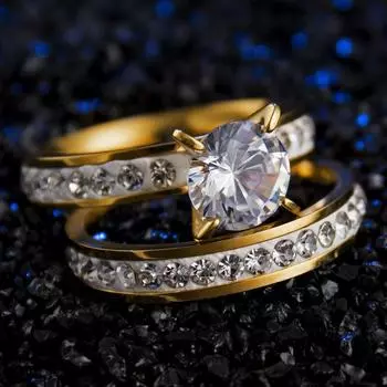 Титановая сталь с жемчугом для влюбленных, золотые кольца с блестящими кристаллами, обручальное обручальное кольцо, женское и мужское ювелирное изделие, брелок в подарок 9