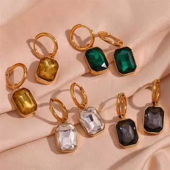 Титановая сталь, золотые прямоугольные серьги-подвески с цирконием для женщин, ретро винтажные простые геометрические серьги-капельки 1 pair белый