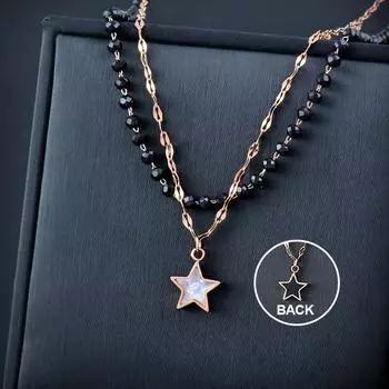 Титановая титановая стальная подвеска со звездой, черная цепочка из хрустальных бусин