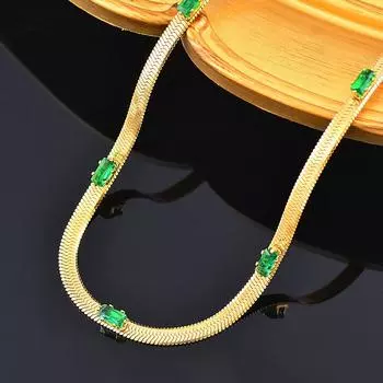 Титановая титановая стальная зеленая квадратная цепочка с бриллиантами