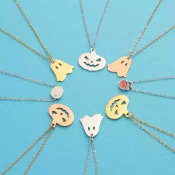 «Титановое ожерелье на Хэллоуин в европейском и американском стиле»: Подвеска «Ведьма-призрак из тыквы» Steel Ghost