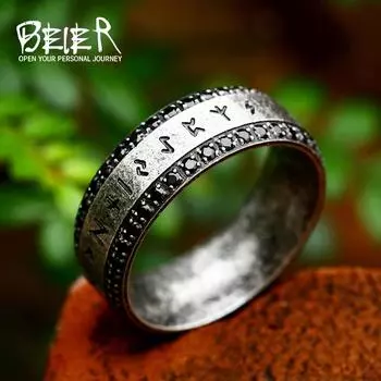 Титановое ретро-кольцо с буквами викинга из нержавеющей стали, старый драгоценный камень, модное, простая рука. 7