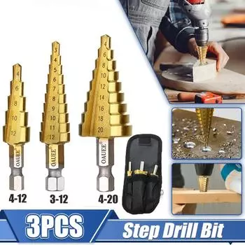Титановое сверло с прямой канавкой, ступенчатое сверло, дерево, металл, высокоскоростная сталь, резак для отверстий, ступенчатое конусное сверло 1 Set