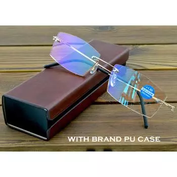 Титановые 15-слойные линзы без оправы с 15-слойным покрытием, неглубокие коричневые линзы, медицинские силиконовые носоупоры, противоскользящие виски, очки для чтения + 0,75 до + 4 +3.75 золотой