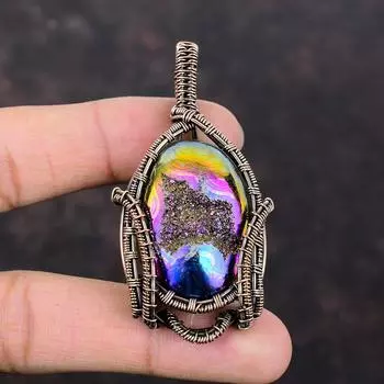 Титановые Друзы Кулон Медная Проволока Ювелирные Изделия Ручной Работы Подвеска Из Драгоценного Камня Медная Проволока Обернутые Титановые Друзы Ювелирные Изделия Свадебный Подарок