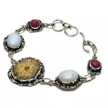 Титановые друзы, медь, фиолетовый бирюзовый драгоценный камень, подарочный ювелирный браслет 6–8 дюймов