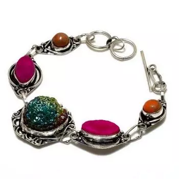 Титановые друзы, медь, оранжевый бирюзовый драгоценный камень, подарочный ювелирный браслет 6–8 дюймов