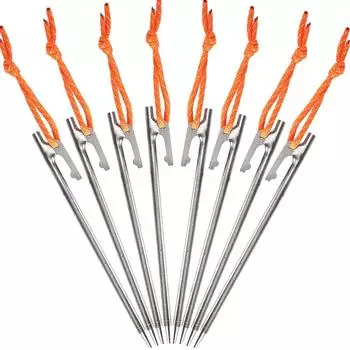 Титановые колышки Soomloom с фиксированной веревкой для палатки и брезента 20 см, набор из 8 шт. с сумкой для хранения