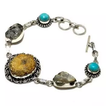 Титановый браслет Druzy Santa Rosa с бирюзовым драгоценным камнем, подарочный ювелирный браслет 6–8 дюймов