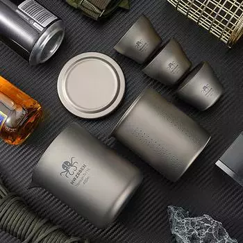 Титановый чайный горшок, набор чашек, уличный чайный сервиз для кемпинга, легкая портативная дорожная китайская чайная посуда серебряный