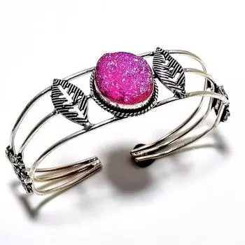 Титановый драгоценный камень Друзы 925 посеребренный ювелирный браслет ручной работы-манжета