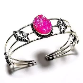 Титановый драгоценный камень Друзы 925 посеребренный ювелирный браслет ручной работы-манжета