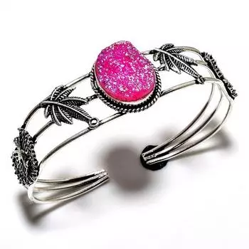 Титановый драгоценный камень Друзы 925 посеребренный ювелирный браслет ручной работы-манжета