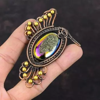 Титановый кулон-друзья, кулон из медной проволоки, кулон ручной работы, кулон-птица, медные украшения, кулон с драгоценным камнем, уникальный ювелирный подарок для него