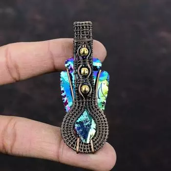 Титановый кулон-друзи, кулон из медной проволоки, кулон из натурального драгоценного камня, ювелирные изделия из проволочной обмотки, кулон ручной работы, медные ювелирные изделия, подарок для женщин