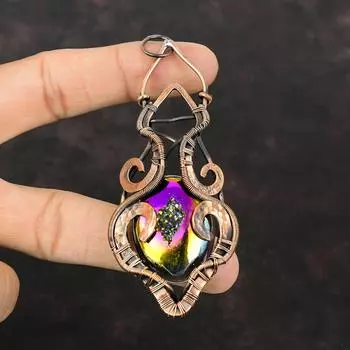 Титановый кулон-друзи, кулон из медной проволоки, кулон ручной работы, изысканные медные украшения, кулон с драгоценным камнем, проволочная обмотка, ювелирный подарок для мамы