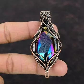 Титановый кулон-друзи, кулон из медной проволоки, кулон, ювелирные изделия ручной работы, кулон с драгоценным камнем, медная проволока, дизайнерский кулон, подарок для мамы