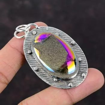 Титановый кулон Друзы из стерлингового серебра 925 пробы, антикварные ювелирные изделия из драгоценных камней, кулон ручной работы, серебряный ювелирный подарок для женщин, красивый кулон