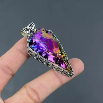 Титановый кулон Друзы Кулон из натурального драгоценного камня Подвеска из стерлингового серебра 925 пробы в форме ножа Подвеска ручной работы Подарок для ее винтажной подвески