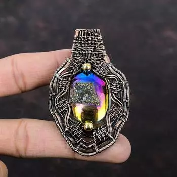 Титановый кулон Друзы , кулон в медной проволоке, кулон с драгоценным камнем, медная проволока, ювелирные изделия, новый кулон ручной работы, женский специальный подарок