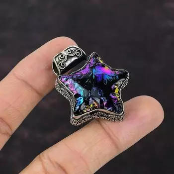 Титановый кулон Друзы Подвеска из натурального драгоценного камня Стерлингового серебра 925 пробы Подвеска в форме звезды Подарок для мамы Ювелирные изделия ручной работы Винтажный кулон