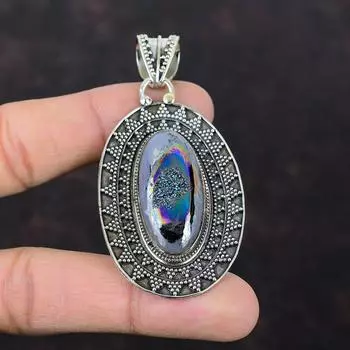 Титановый кулон Друзы ручной работы, уникальный дизайн, ювелирные изделия, кулон из стерлингового серебра 925 пробы, новинка, ювелирные изделия из драгоценных камней, винтажный кулон, подарок для друга