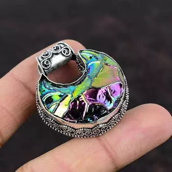 Титановый кулон Друзы Замечательные ювелирные изделия из драгоценных камней Стерлингового серебра 925 пробы Кулон Полумесяц Подвеска Подарок для женщин Винтажный кулон ручной работы