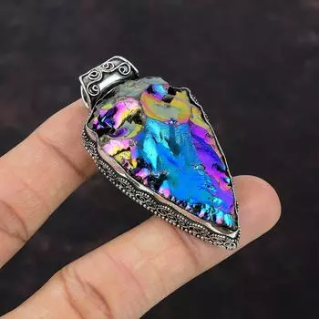 Титановый кулон с друзами, кулон с драгоценным камнем, стерлинговое серебро 925 пробы, кулон в форме ножа, кулон в форме ракушки, ювелирные изделия ручной работы, винтажный кулон, подарок для нее