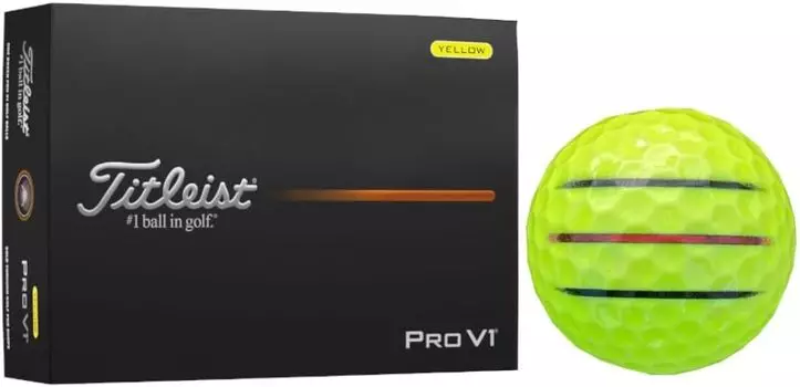 Titleist 2025 Pro V1 V1X Lined 1 [Hapiraky_Golf Line] (V1_Yellow Dozen_3 Lines) белый