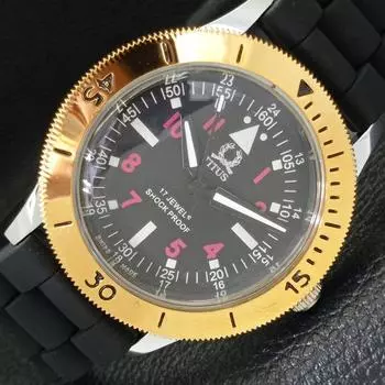 TITUS 40MM TURNABLE BEZEL SWISS MENS REFURBISHED BLACK DIAL WATCH 430516-2 R103-a430516