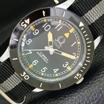 TITUS 40MM TURNABLE BEZEL SWISS MENS REFURBISHED BLACK DIAL WATCH 430528-2 R103-a430528