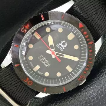 Titus ШВЕЙЦАРСКИЕ 40-ММ ПОВОРОТНЫЕ МУЖСКИЕ ЧАСЫ С ЧЕРНЫМ ЦИФЕРБЛАТОМ, ОТРЕМОНТИРОВАННЫЕ a430705-2 R104-a430705