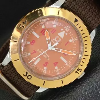 TITUS SWISS 40MM TURNABLE BEZEL MENS REFURBISHED ORANGE DIAL WATCH 430521-2 R103-a430521