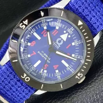 TITUS SWISS 40MM TURNABLE BEZEL MENS REFURBISHED BLUE DIAL WATCH 430509-2 R103-a430509