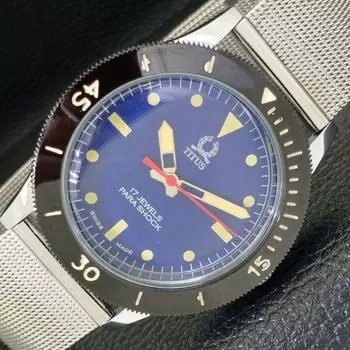 TITUS SWISS 40MM TURNABLE BEZEL MENS REFURBISHED BLUE DIAL WATCH 430578-2 R103-a430578