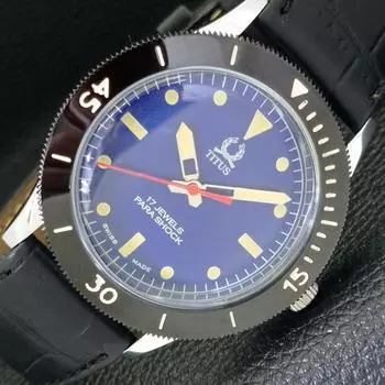 TITUS SWISS 40MM TURNABLE BEZEL MENS REFURBISHED BLUE DIAL WATCH 430569-2 R103-a430569