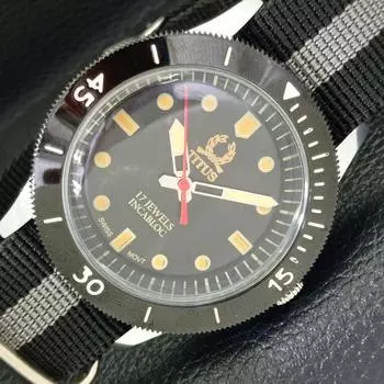 TITUS SWISS 40MM TURNABLE BEZEL MENS REFURBISHED BLACK DIAL WATCH a430757-2 R104-a430757