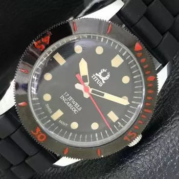 TITUS TURNABLE BEZEL SWISS 40MM MENS REFURBISHED BLACK DIAL WATCH a430712-2 R104-a430712