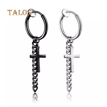 TJ 1 шт. модная мужская цепочка с кисточками и крестом, подвеска для ушей, обруч, серьги-обручи, ювелирные изделия