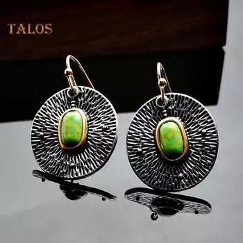 TJ женские круглые висячие серьги-крючки с инкрустацией искусственной бирюзой, ювелирные изделия в подарок зелёный