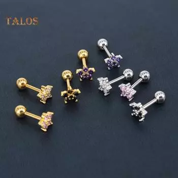 TJ Женские серьги-гвоздики с кубическим цирконием, серьги-гвоздики для пирсинга хряща, ювелирные изделия в подарок Steel Color* белый