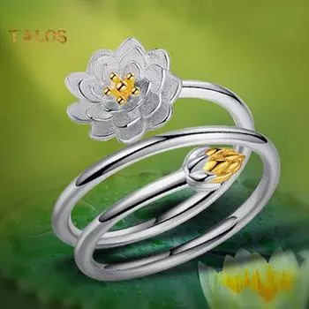 TJA Элегантное кольцо с цветком лотоса и открытым пальцем, свадебные украшения one size