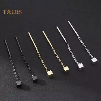 TJA Маленькие геометрические кубические длинные висячие серьги-цепочки, ювелирные изделия для вечеринок чёрный