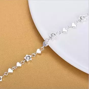 TJP Высокое качество 925 Серебряные браслеты для девочек, ювелирные изделия для вечеринок, новейший дизайн в виде сердца со звездами, женские серебряные браслеты для щиколотки, аксессуары для невесты, бижутерия